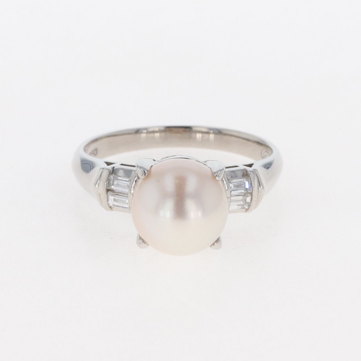 パール デザインリング プラチナ 指輪 メレダイヤ 真珠 リング 11.5号 
