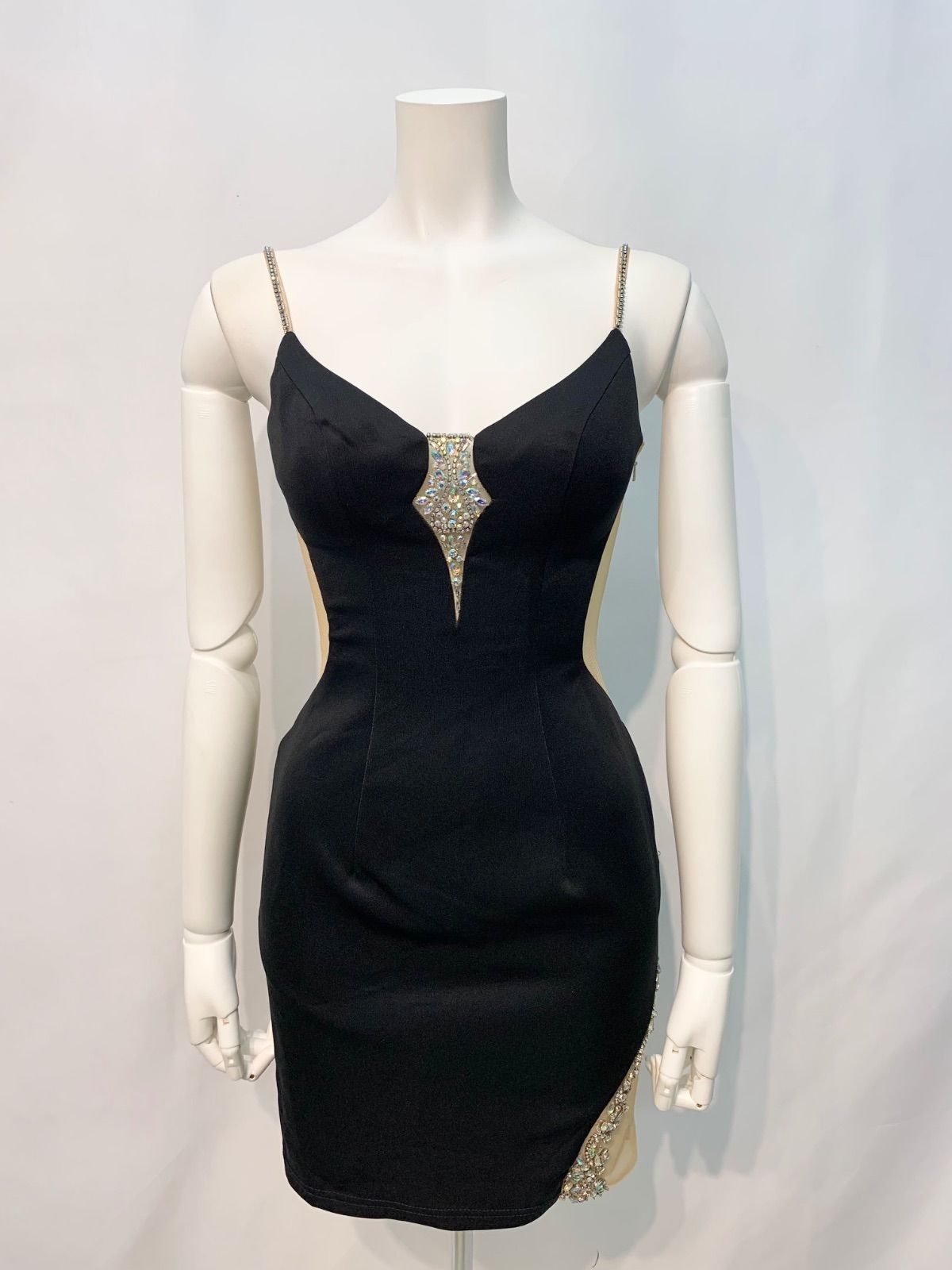 1650 AR Angel R エンジェルアール キャバクラ ドレス シースルー 伸縮性 タイト ミニ ストーン キラキラ バックオープン キャバドレス S