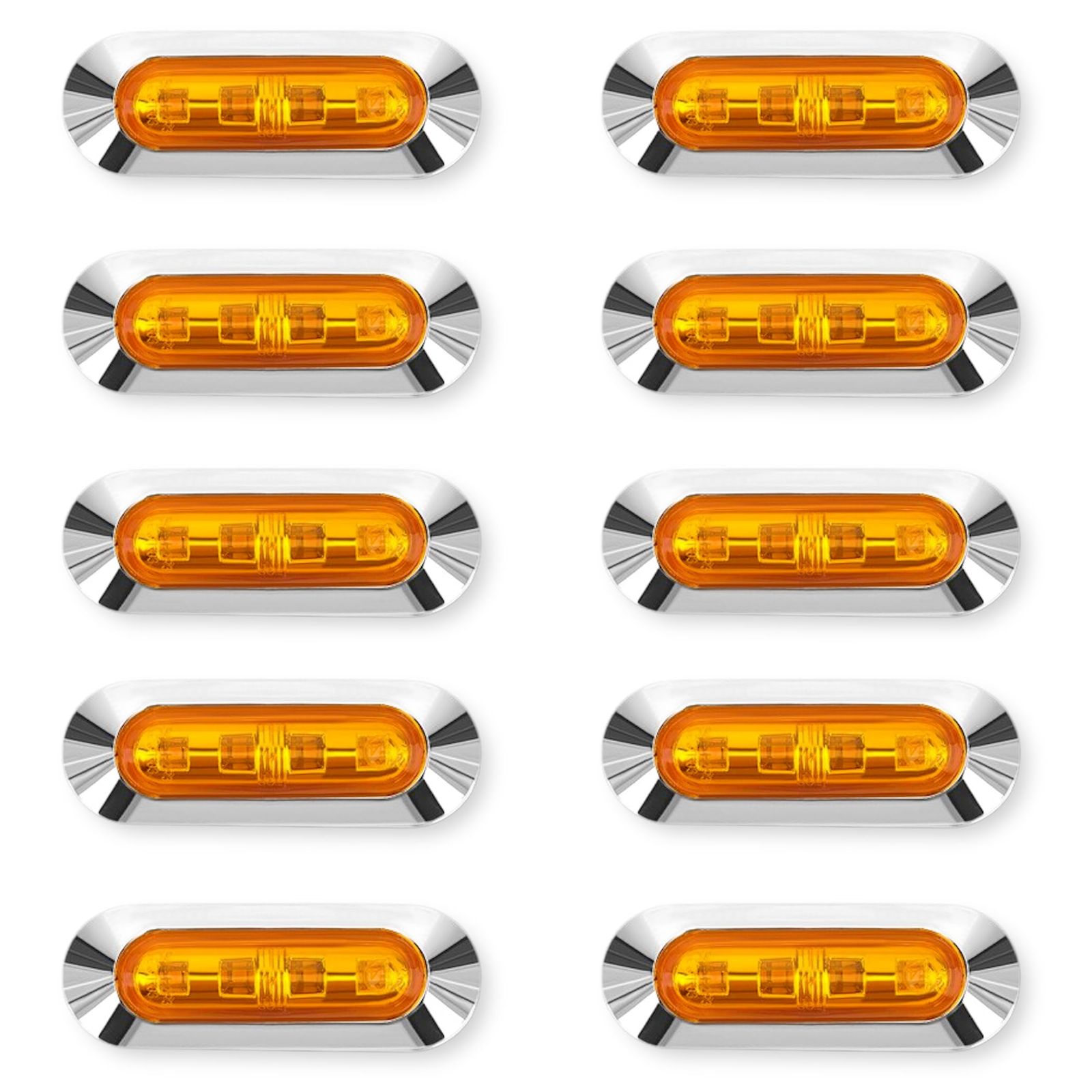 Lezalic LED 4連 カラーレンズ 10個セット 12V 24V 高輝度 小型 ランプ サイド マーカー 防水型 トラック メッキ カスタム (アンバー) [アンバー]