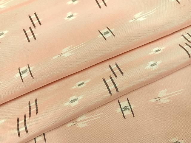 平和屋着物▽越後古代紬 単衣 抽象文様 反端付き 正絹 逸品 AABB2086fy