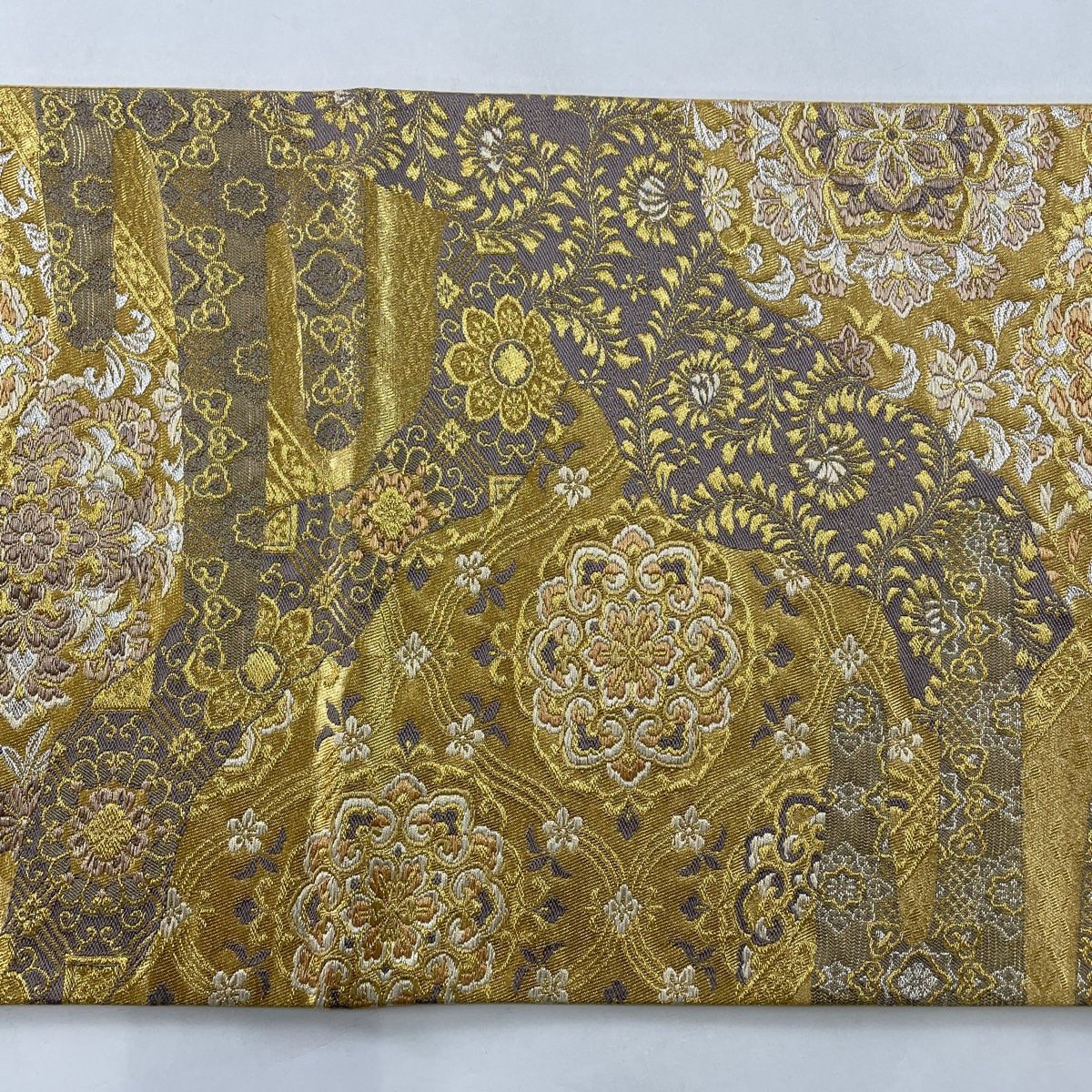 袋帯 美品 秀品 やまと 華文 ヱ霞 金銀糸 箔 金色 六通 正絹 【中古 