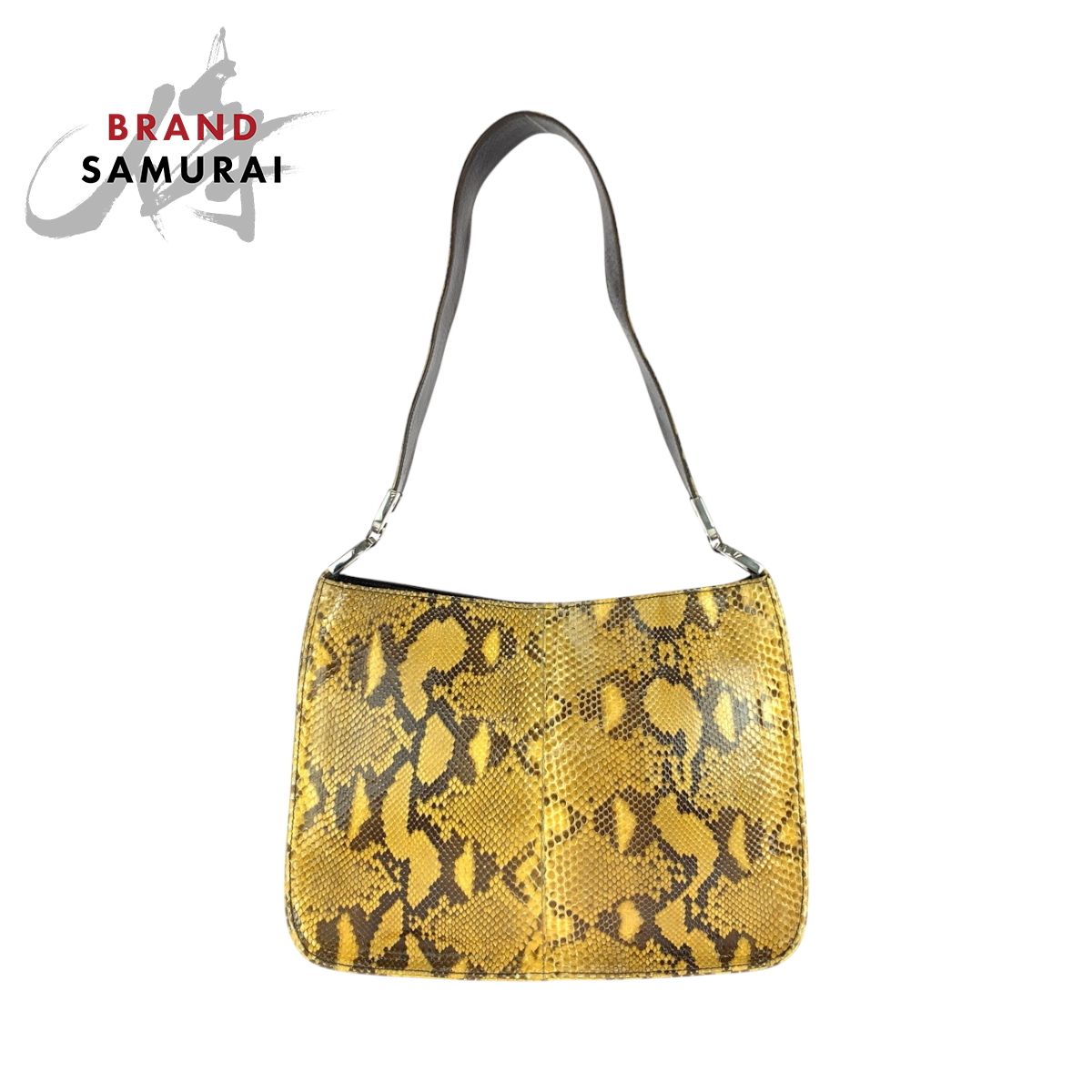 美品 PRADA プラダ ヴィンテージ パイソン ブラウン イエロー シルバー 