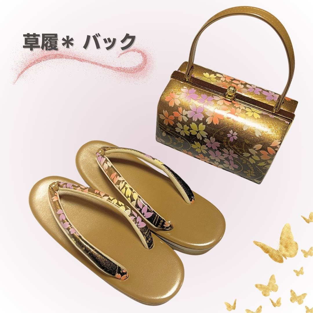 ユ－ズド 和装小物 草履 バッグ 草履バッグセット コ゚－ルド 振袖 エナメル 花 zb20