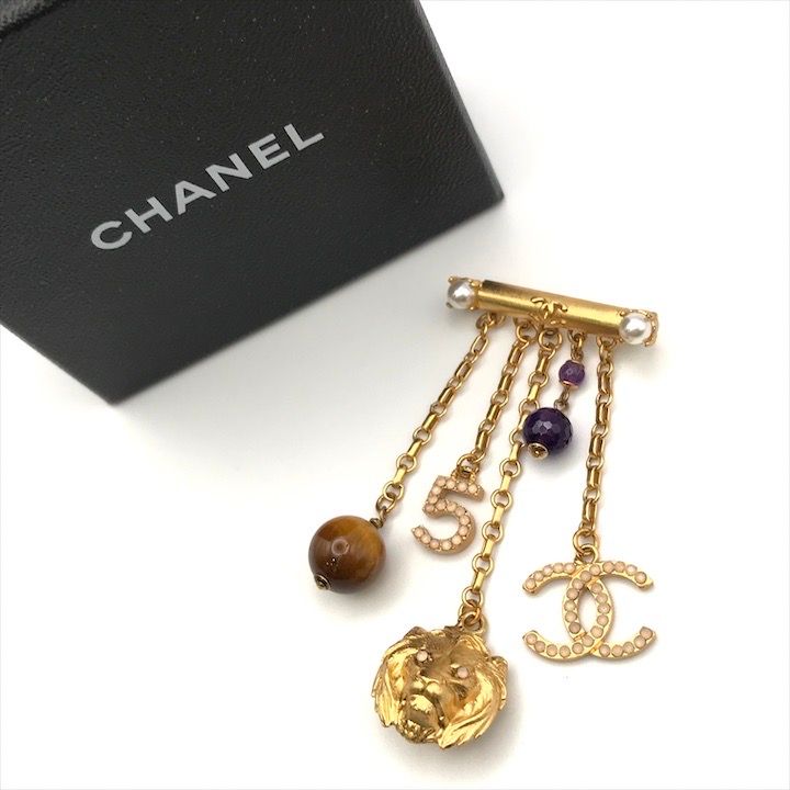 展示品 CHANEL シャネル ココマーク ライオン モチーフ カラーストーン 