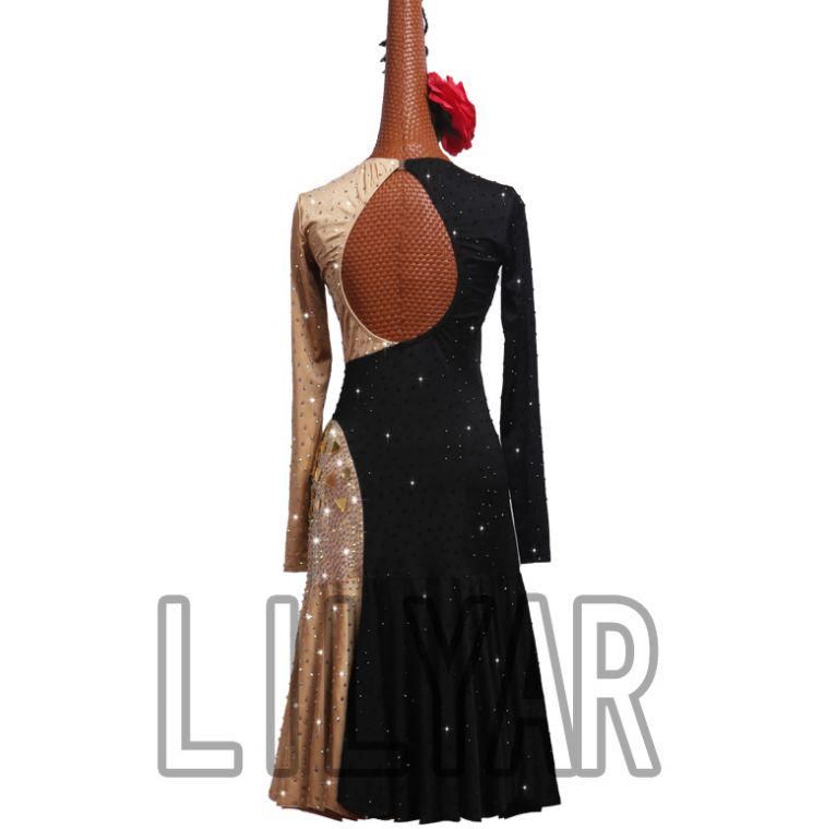 新品ラテンドレス ワンピース ダンス衣装 ベージュ ブラック　オーダーメイド ラテンドレス ラテンワンピース ダンス衣装 ベージュ ブラック