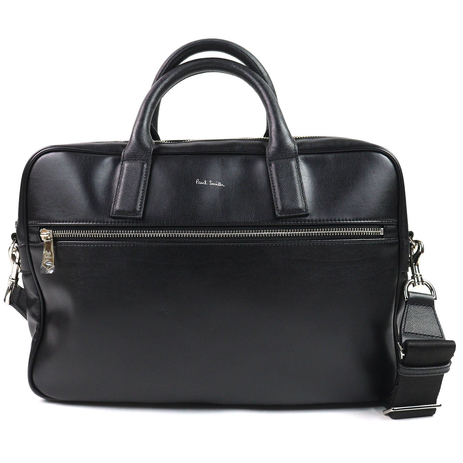 △Paul Smith ポールスミス ロゴ入り 2WAY レザー ショルダーバッグ ブリーフケース ブラック メンズ ビジネスおすすめ◎