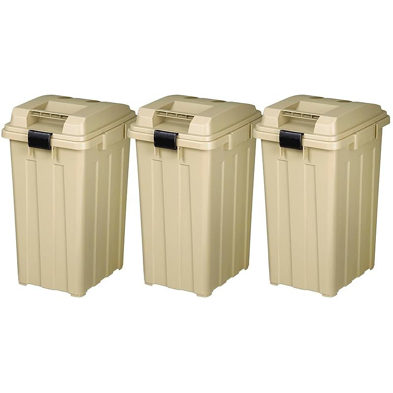 co.jp TONBO 新輝合成 Shinki Gosei トンボ ゴミ箱 連結 ハンドル付 45リットル カーキベージュ 3個セット 幅33.5×奥行41.5×高さ60.5cm 蓋付き 分別 丈夫 屋外 ベランダ 大きい アウトドア
