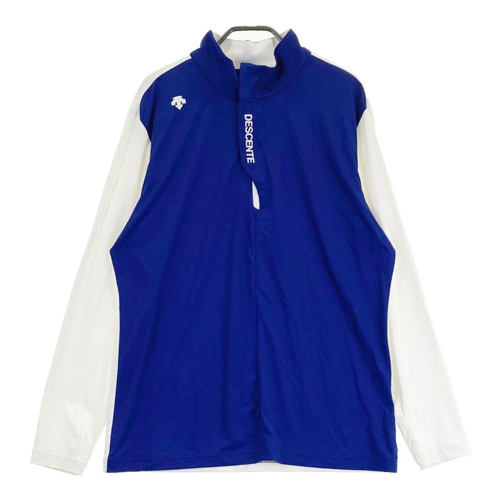 サイズ：O DESCENTE GOLF デサントゴルフ  ハーフジップ 長袖Tシャツ バイカラー ブルー系 [240101443807] ゴルフウェア メンズ ストスト サイズ：O DESCENTE GOLF デサントゴルフ ハーフジップ 長袖T
