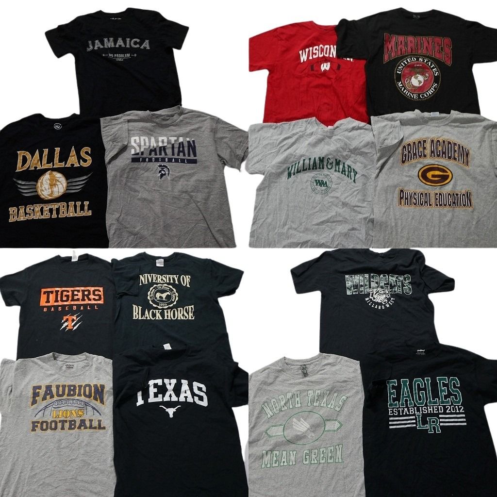 古着卸 カレッジ風プリント 半袖Tシャツ 14枚セット メンズ Ｍ ジャマイカ イーグルス カモ柄 テキサス 古着 NA1978