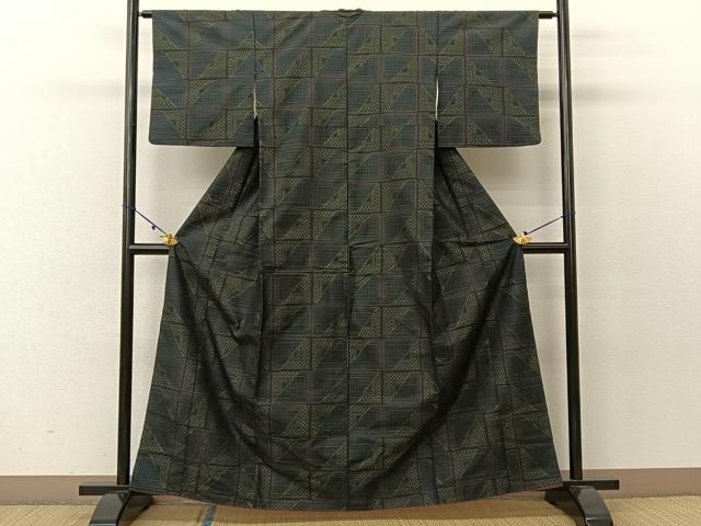 平和屋着物○民芸草木紬 幾何学花文 証紙付き 正絹 逸品 BAAU0168gt