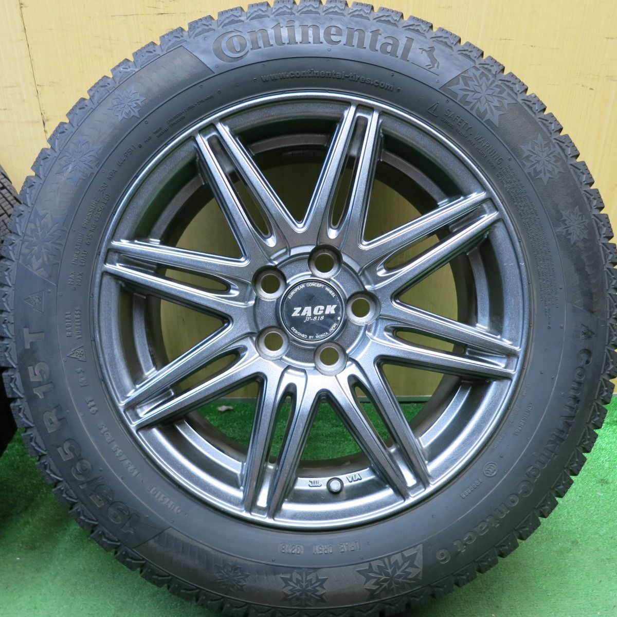 バリ溝 キレイ 8.5分 プリウス 等 195 65R15 スタッドレス コンチネンタル コンチバイキング コンタクト6 ZACK JP-818 MONZA ザック 15インチ PCD100 5H 5092004HAス