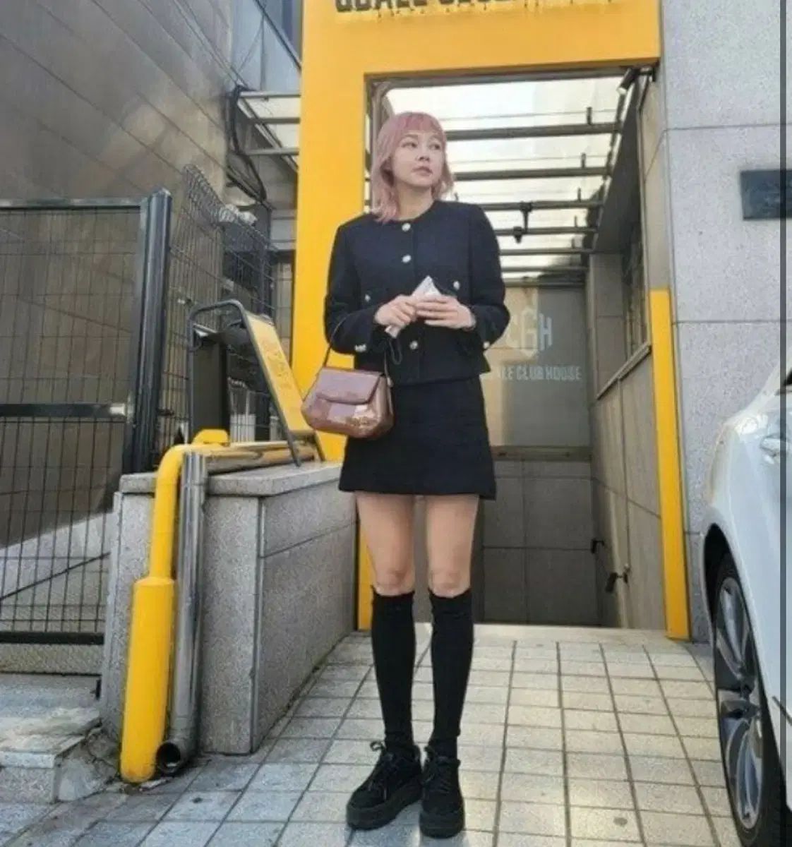 송해나 LOOKAST ウール ツイード ゴールド ボタン ジャケット アウター ゲストルック セットアップ セット ブラック