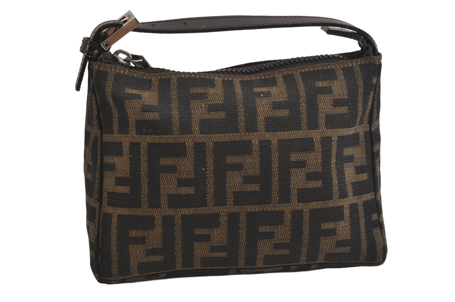 FENDI フェンディ ズッカ柄 ハンドバッグポーチ 財布 キャンバス レザー ブラウン ジャンク 6303M