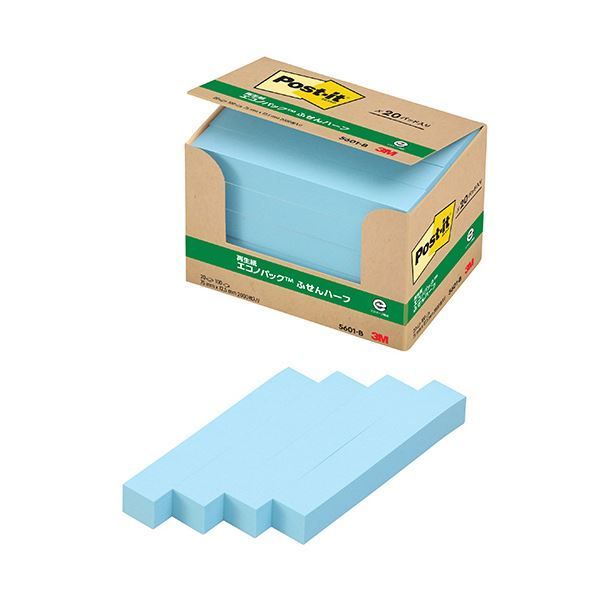 まとめ 3Mポスト イット エコノパック ふせんハーフ 再生紙 75×12.5mm ブルー 5601-B 1パック 20冊 ×5セット
