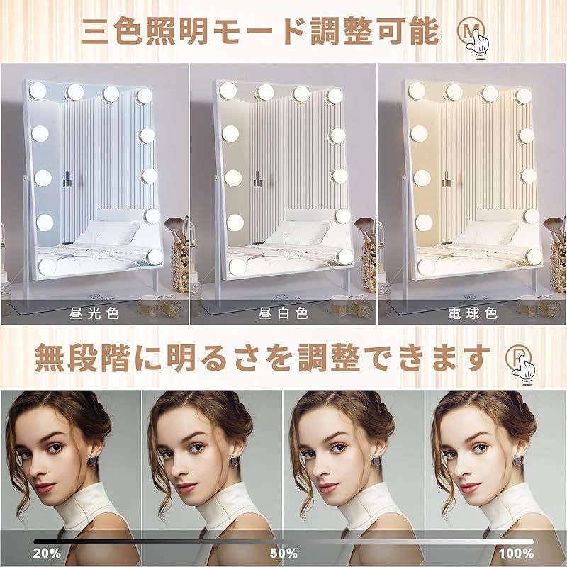 FENCHILIN 化粧鏡 女優ミラー 卓上鏡 卓上ミラー ハリウッドミラー 三色照明モード 明るさ調節 12個ハリウッドLED電球付き 10倍拡大鏡付き 360度回転 日本語取扱説明書付き ホワイト 1 WWW_OLIVIERBERNSTEIN_COM