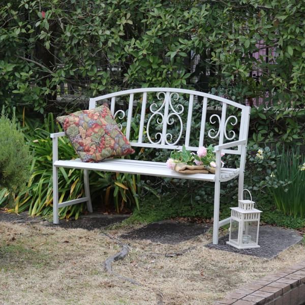 ベンチ 屋外 背もたれ 肘掛け 2人掛け 二人 ガーデンベンチ 庭 ガーデニング チェアー 椅子 チェア 白 ホワイト 黒 ブラック スチール 公園 公共施設 店 sms ib 120