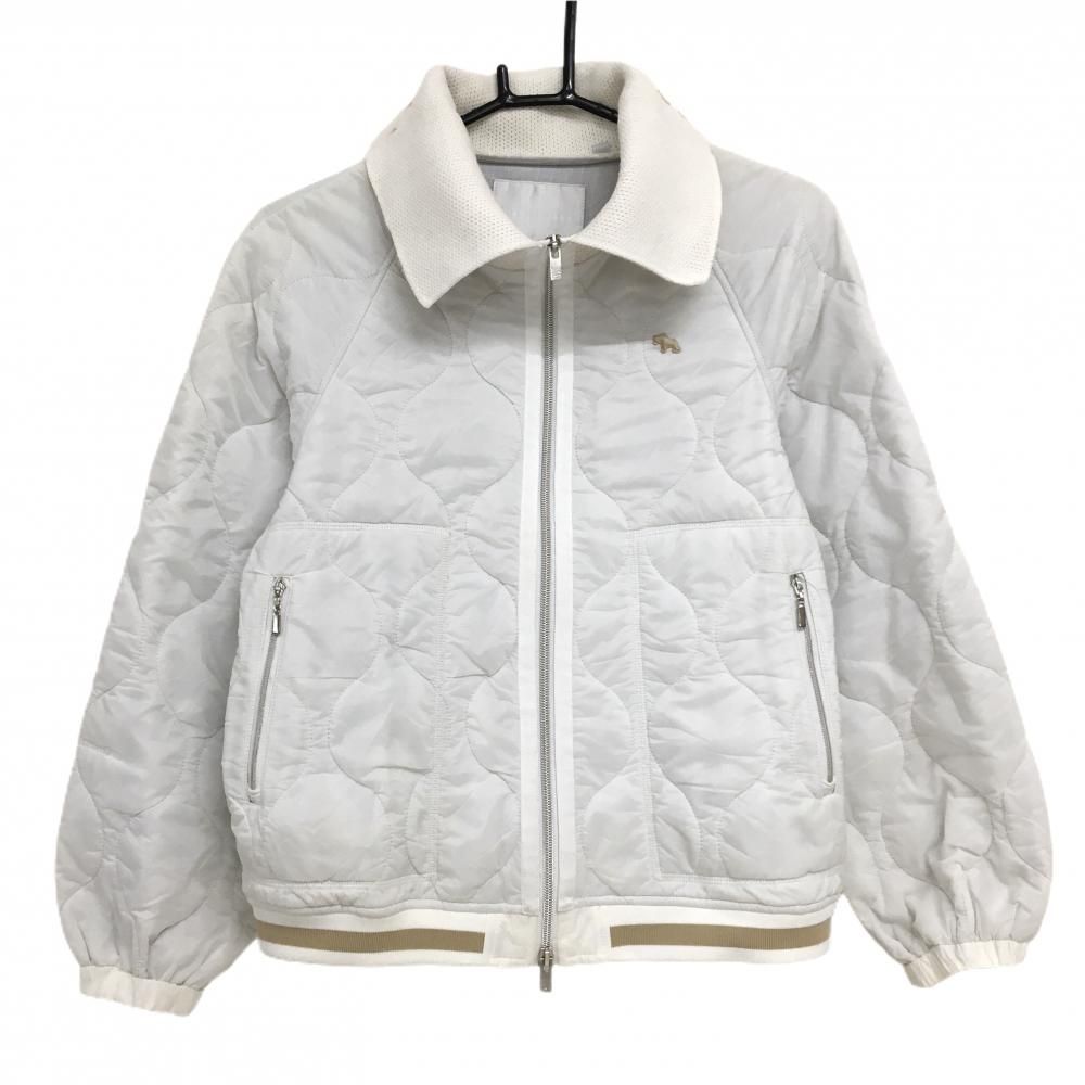 ヒールクリーク 中綿ジャケット 白×ベージュ 襟ニット 蓄熱裏地 レディース 40(M) ゴルフウェア Heal Creek