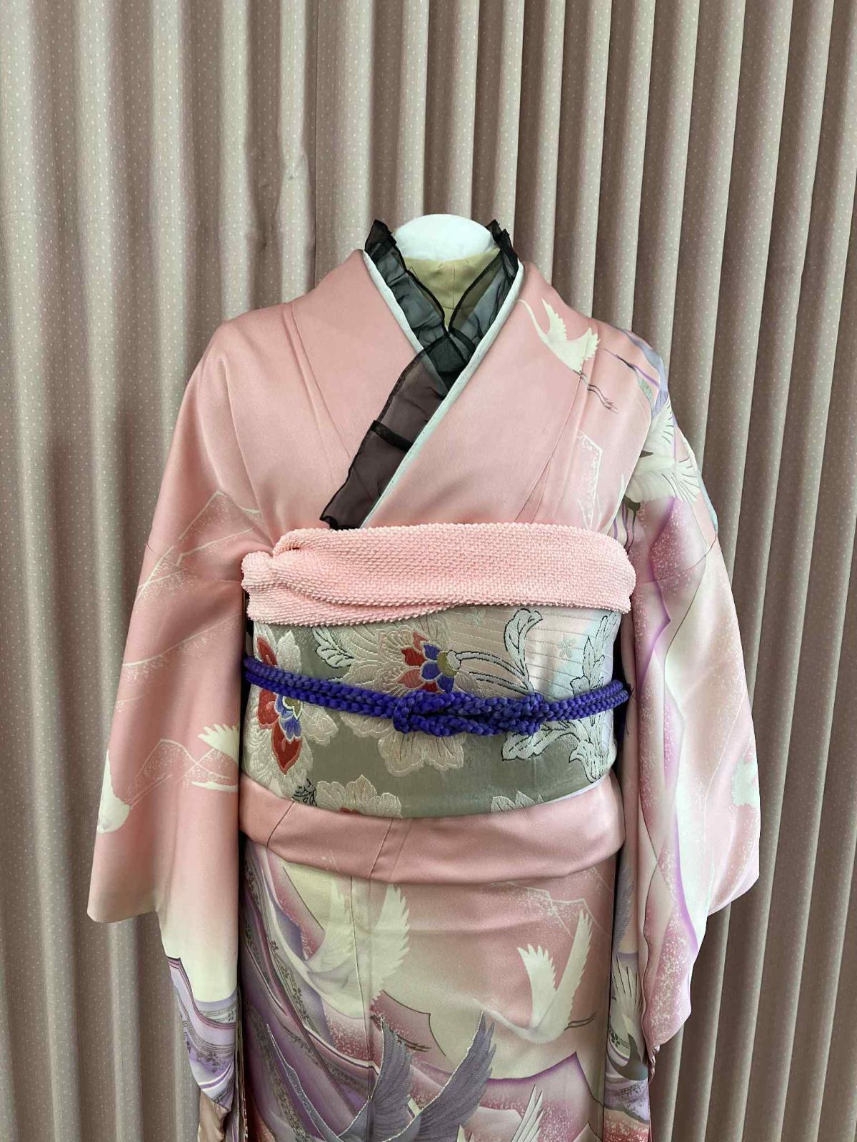 貸衣装処分品 振袖 正絹正絹 ピンク かわいい柄 一式