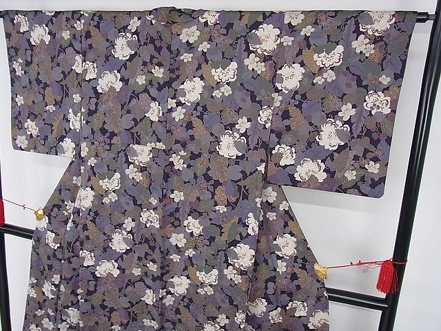 平和屋-こころ店□極上 小紋 草花文 金彩 着丈158cm 裄丈63cm 正絹