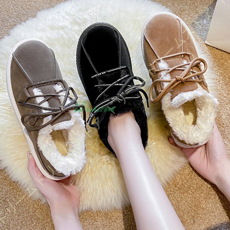 モカシンローファー スリッポン レディース ムートンブーツ ファー付き りぼん 可愛い スノー冬用 雪靴 あったか 防寒 防寒 保温 裹起毛 pai5a412848