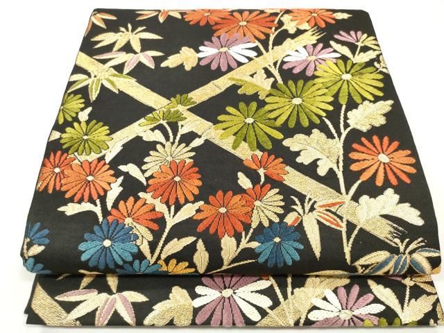 平和屋着物○六通柄袋帯 唐織 小葵八藤花文 金糸 正絹