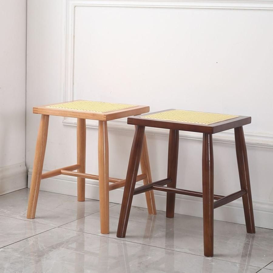 Chi 購入 新しい未使用 スツール 木製 四角 バーチェア 天然木 ラタン 籐