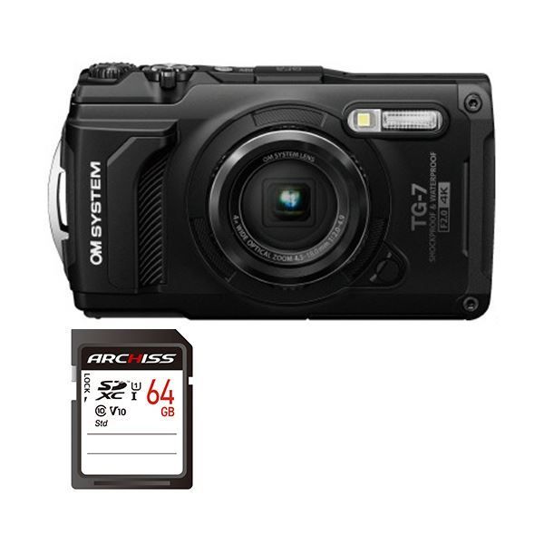 デジタルカメラTough TG-7 ブラック 64GB SDXCメモリカード 1セット