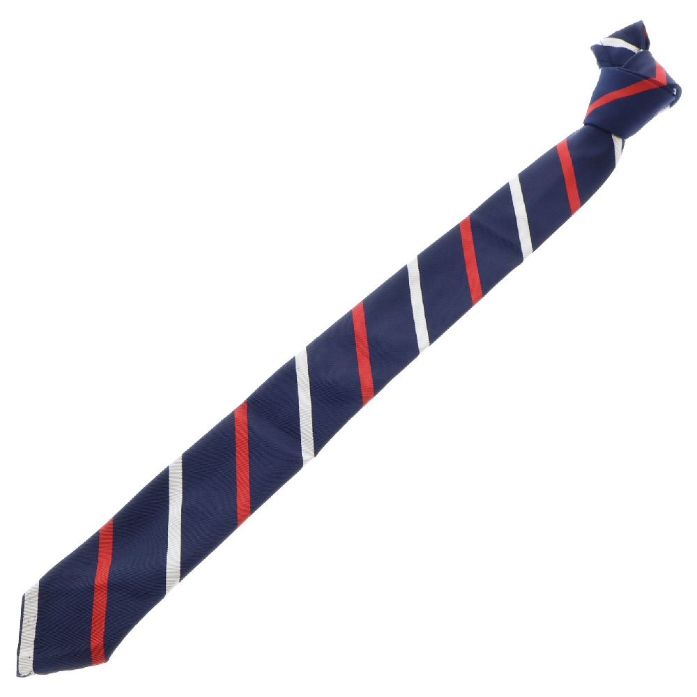 THOM BROWNE (トムブラウン) トリコロールライン レジメンタルストライプ総柄 ネクタイ ナロータイ ネイビー