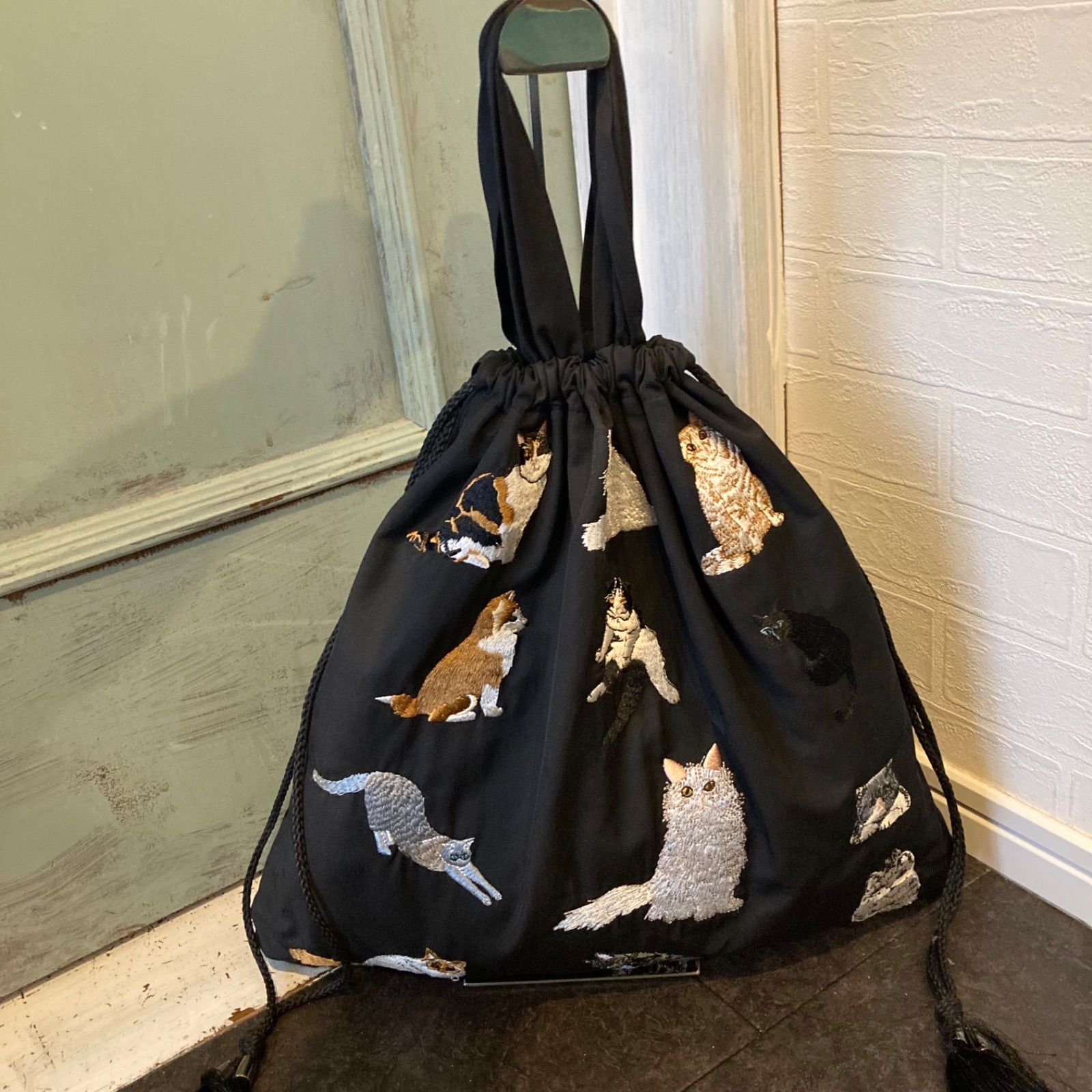 ear PAPILLONNER 猫 ネコ 犬 イヌ 動物 イアパピヨネ トートバッグ 黒