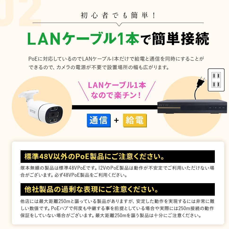 WTW 塚本無線 防犯カメラセット 500万画素 XPoE バレット型 ブラック 屋外 PoE給電 防犯カメラ 監視カメラ 家庭用 WTW-XPR2319GAB WTW-NV256GP 1TB 2台セット SKLAD-KIRPICHA_RU