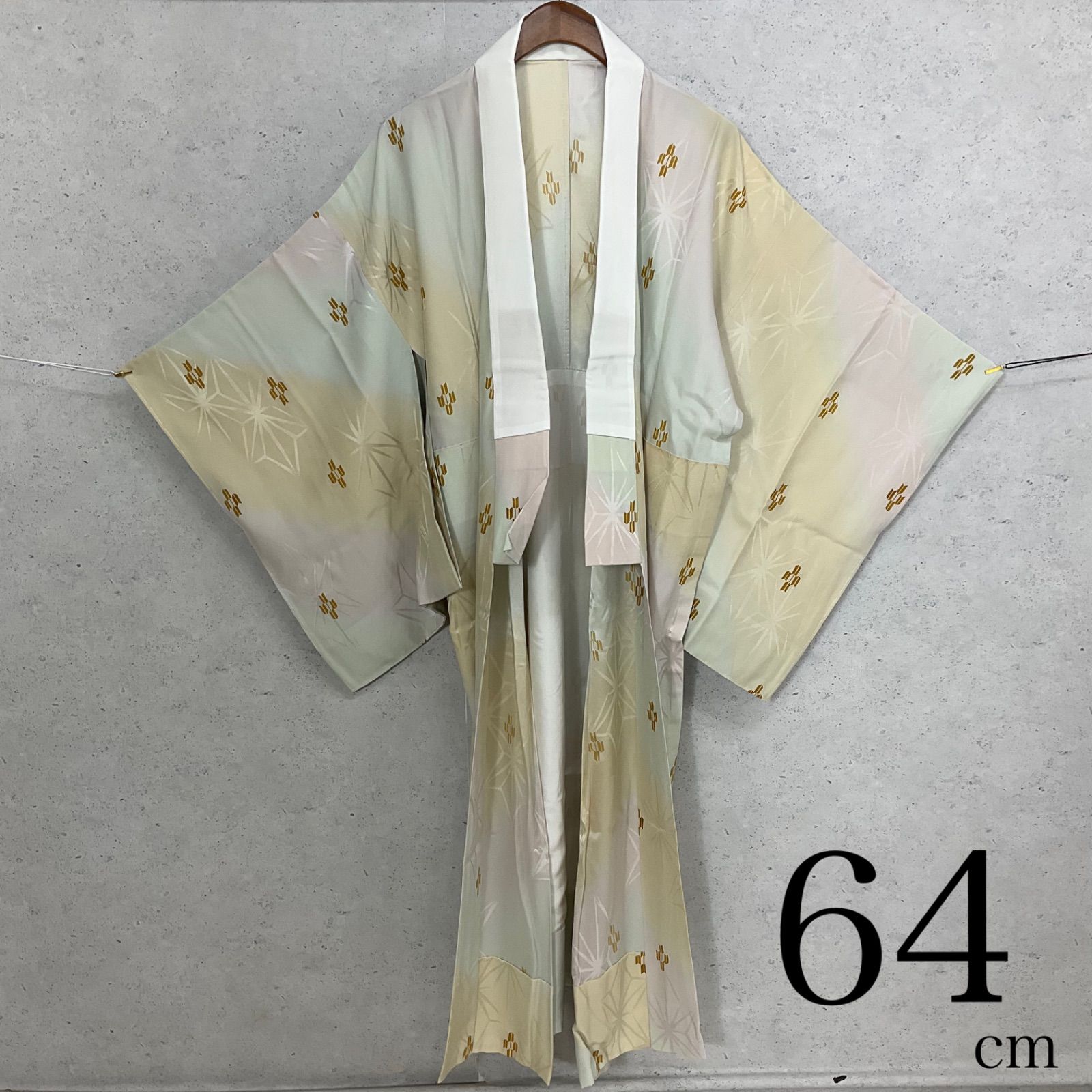 kimono+one◆未使用同然◆長襦袢◆上質な正絹◆仕付け糸付き◆単衣◆袖無双◆居敷当て付き◆衣紋抜き付き◆半襟付き◆裄64肩丈119.5◆小紋紬附下訪問着留袖袷単衣夏着物◆K1122