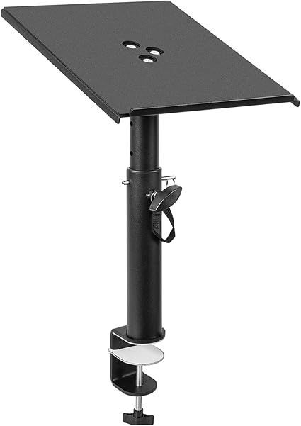 【在庫処分】BQKOZFIN スピーカースタンド クランプ 卓上 小型 高さ28～39cm 角度0~12 調整可能 天板30×23.5cm 耐荷重15kg 組み立てが簡単 スピーカーマウント 厚さ7 cmのテーブル使用に対応 ブラック