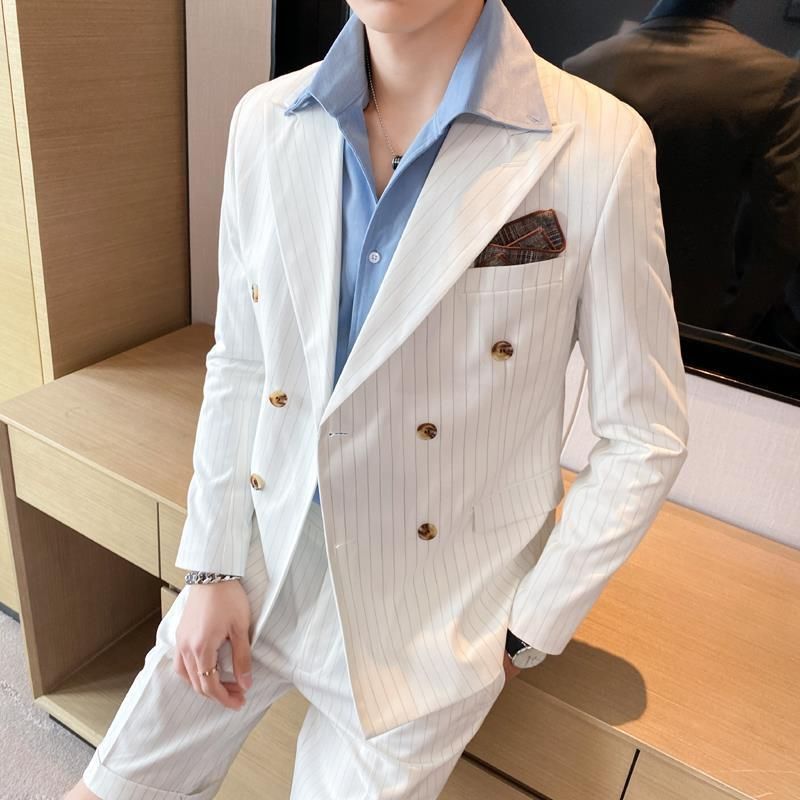 希少✨新品スリーピース　ダブルブレストスーツセットアップ　2XLサイズ！ 超希少 スリーピース 新品 メンズ ストライブ柄 ダブルスーツ