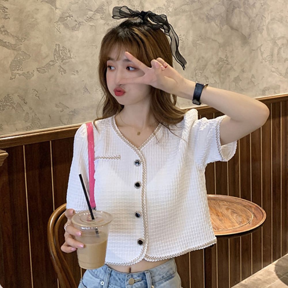 可愛い韓国風半袖ジャケット 抜け感半袖ジャケット×ショートパンツ セットアップ トレンド