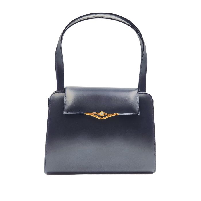 【美品】Cartier カルティエ　サファイア　ハンドバッグ　ネイビー Cartier カルティエ サファイアライン ショルダーバッグ カーフ