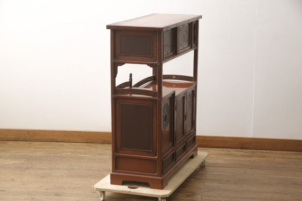 ☆事前問合せ必須☆ 飾り棚 和製アンティーク 明治大正期 朱塗り 螺鈿