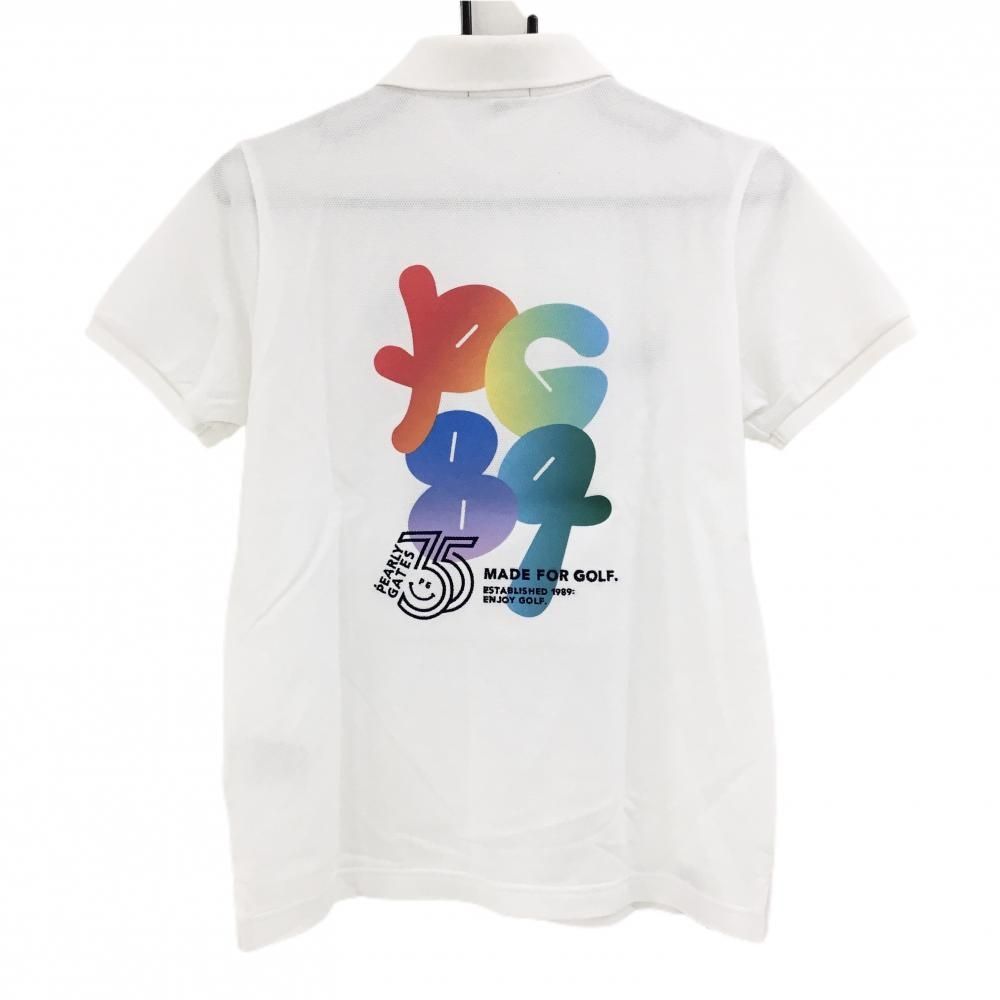 超 パーリーゲイツ 半袖ポロシャツ 白 バックプリント 35周年 レディース 1 M ゴルフウェア 2025年モデル PEARLY GATES