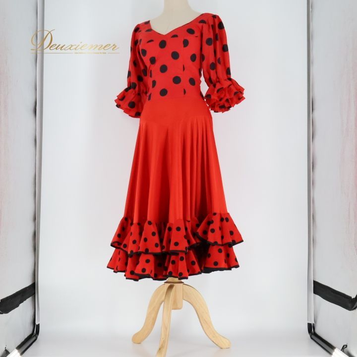 チャコット　社交ダンス　M トップス　スカート　レッド系　衣装　フラメンコ 社交ダンス CHACOTT DanceSport 社交ダンスドレス Mレッド Chacott社交