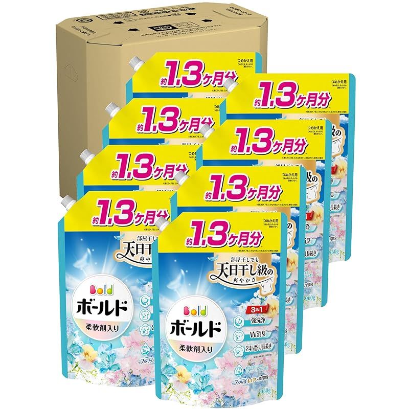 ボールド 柔軟剤入り 洗濯洗剤 液体 爽やかおひさまとフレッシュサボンの香り 詰め替え 690g×8袋 ケース品 0