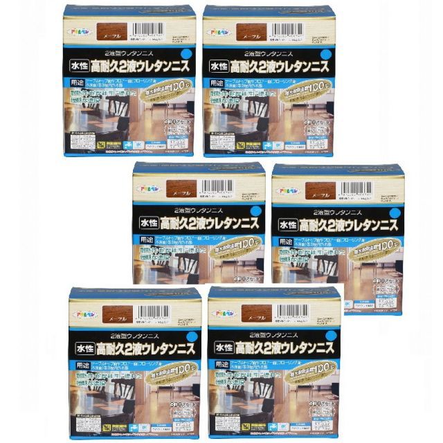 アサヒペン 水性２液ウレタンニス ３００Ｇセット メープル 6缶セット