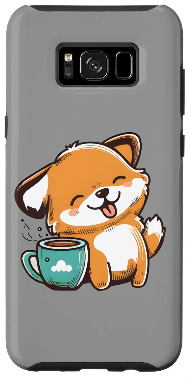 Galaxy S8+ かわいい柴犬とカップ コーヒー犬ちびキャラ スマホケース