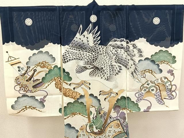 正絹 産着着物長襦袢セット 鷹 正絹 お宮参り一つ身着物、長襦袢