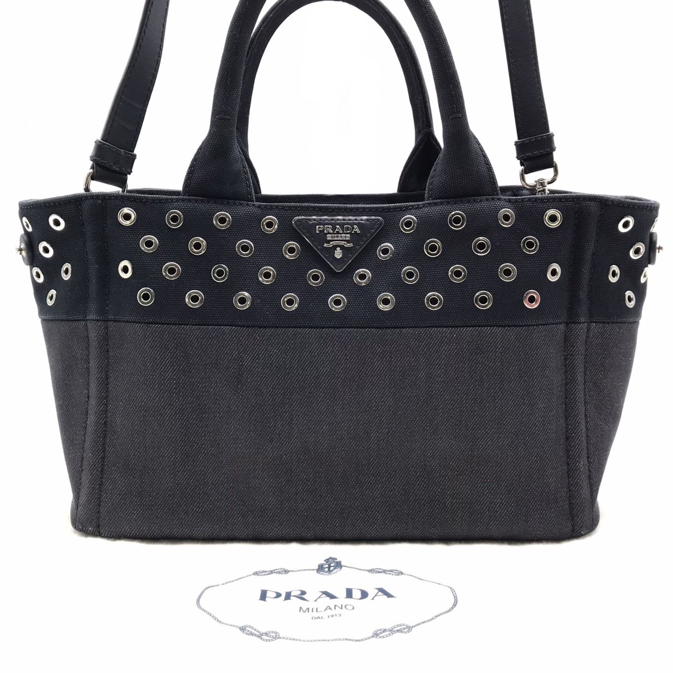 良品 PRADA プラダ 2WAY カナパ パンチング デニム トート  