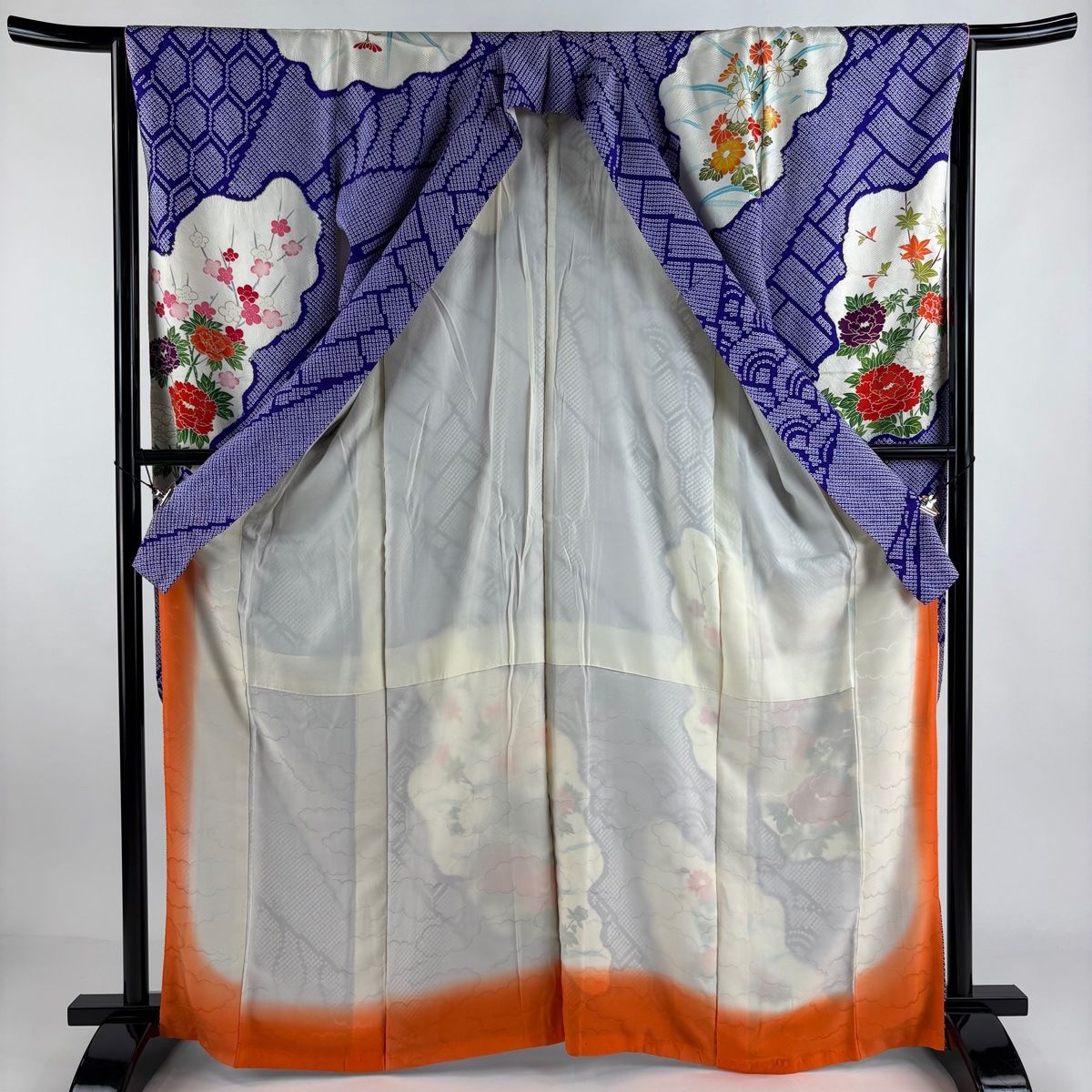 振袖 美品 秀品 牡丹 梅 金糸 絞り 紫 袷 身丈155cm 裄丈62.5cm S 正絹 