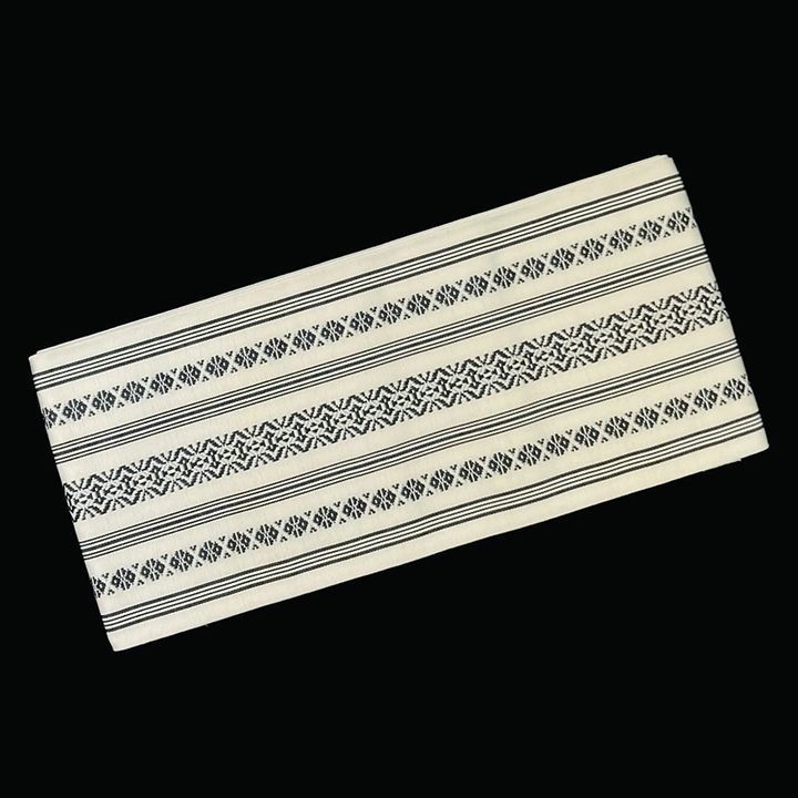 新品 未使用品 博多織 半幅帯 二口献上 白×黒 森博多織 正絹