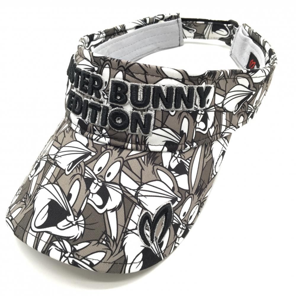 【美品】マスターバニー×LOONEYTUNES サンバイザー ルーニーチューンズ総柄 グレー×白  ゴルフウェア MASTER BUNNY EDITION