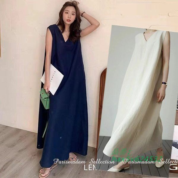 V襟 マキシ丈ワンピース ロングワンピース ノースリーブ ゆったり ブラック お出かけ女子会20代30代40代50代60代 ホワイト米フリーサイズ hax5v624532