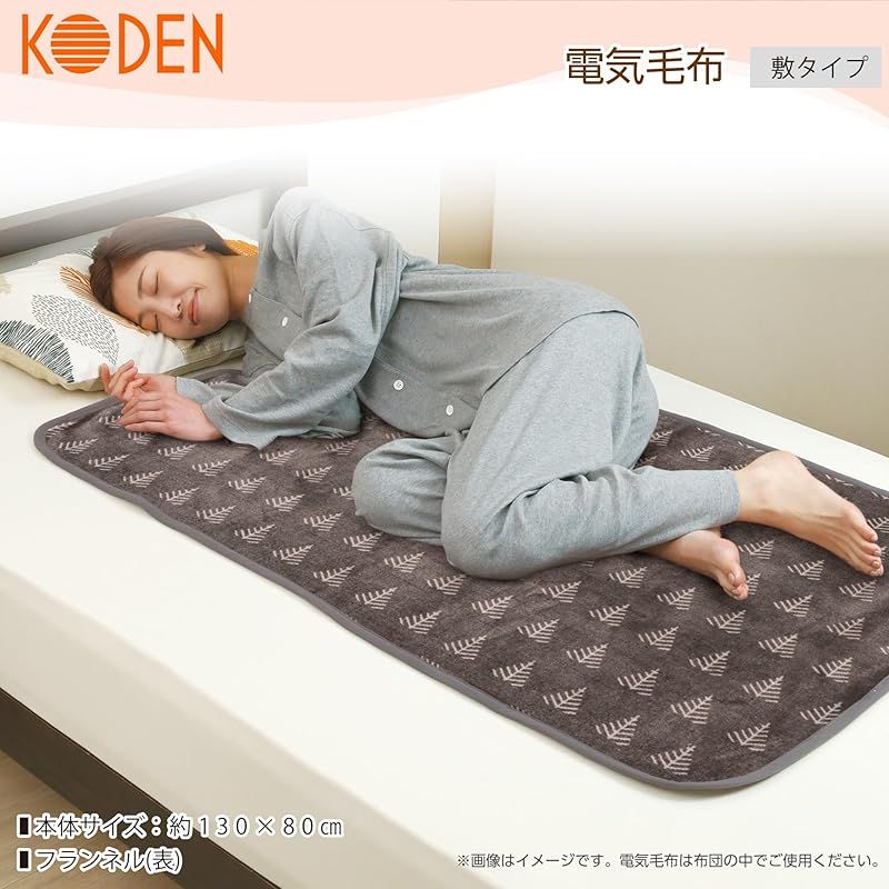 広電 KODEN 電気毛布 敷き シングル 130×80cm フランネル グレイ 洗える スライド温度調節 ダニ退治 VWA402H-HK 1