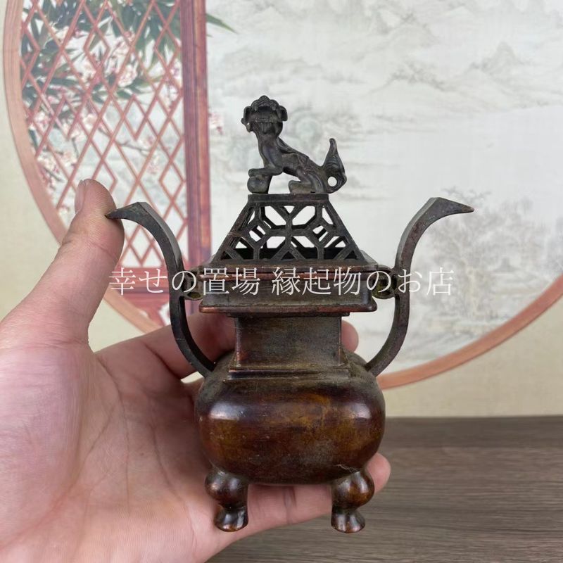 香炉 仏具 合金製 風水 置物 オブジェ 高脚香炉 天狗蓋 線香立て お香