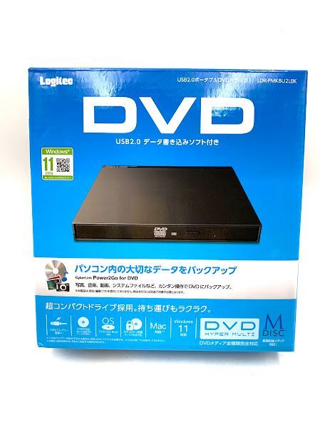 【極美品】ロジテック Logitec USB2.0ポータブルDVDドライブ ブラック LDR-PMK8U2LBK A0708 0826ML002 0120240826100796